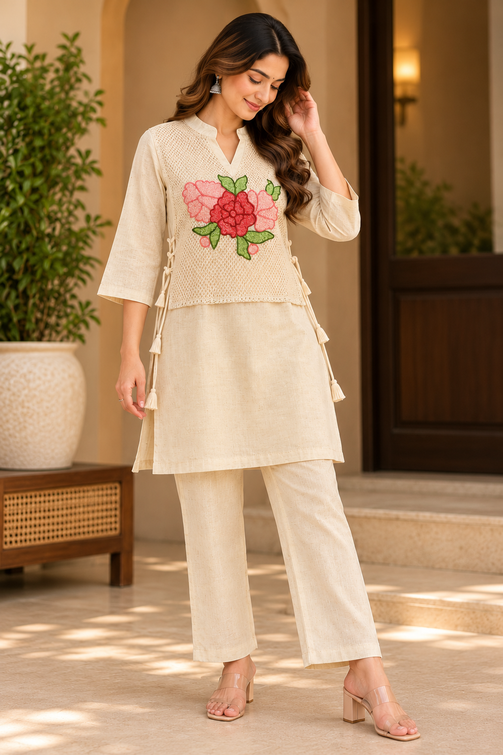 Ivory Floral Embroidered Co-ord Set