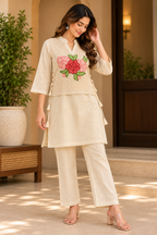 Ivory Floral Embroidered Co-ord Set