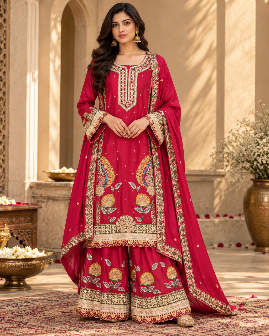 Vermilion Royale Embroidered Sharara Set