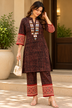 Maroon Mirror Work Kurta Set