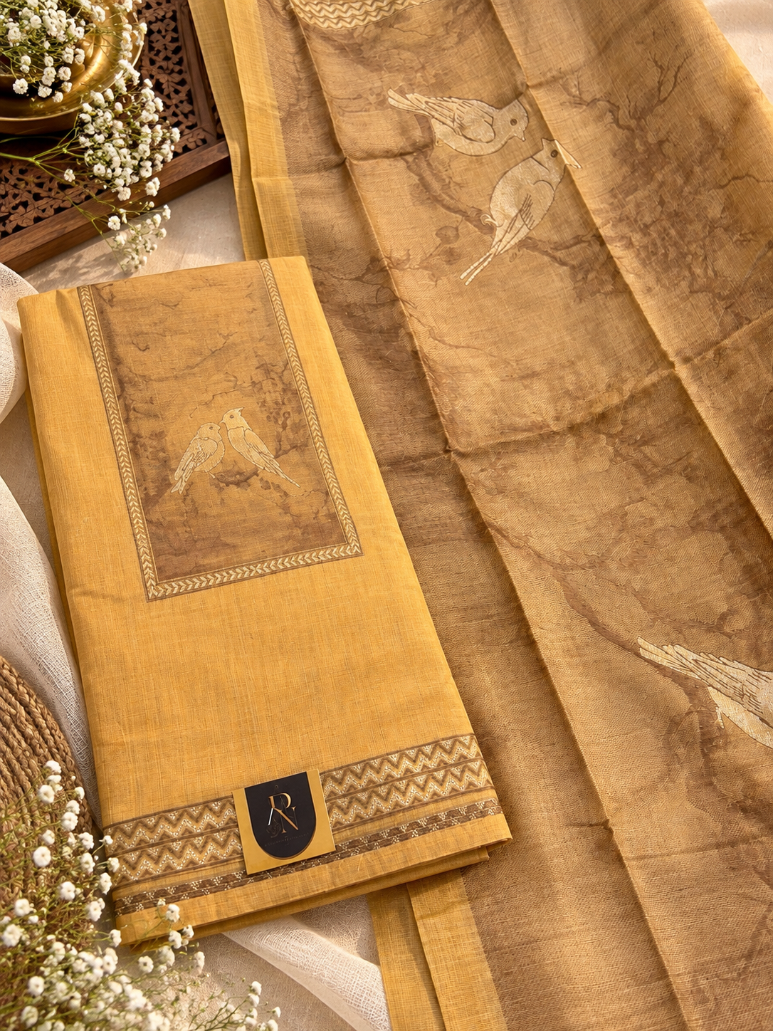 Mustard Gold Bird Motif Suit Set