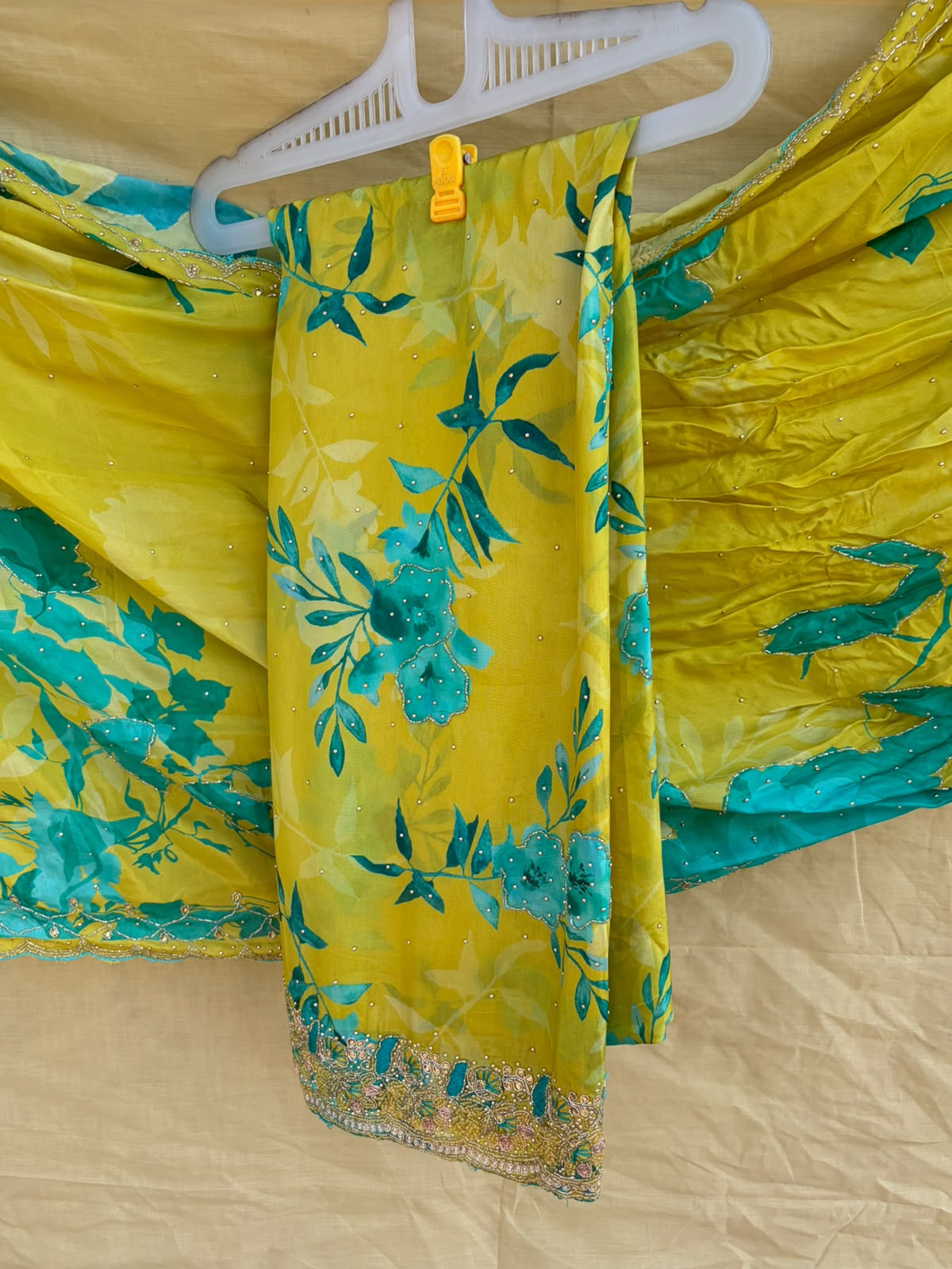 Yellow & Teal Floral Embroidered Ethnic Set