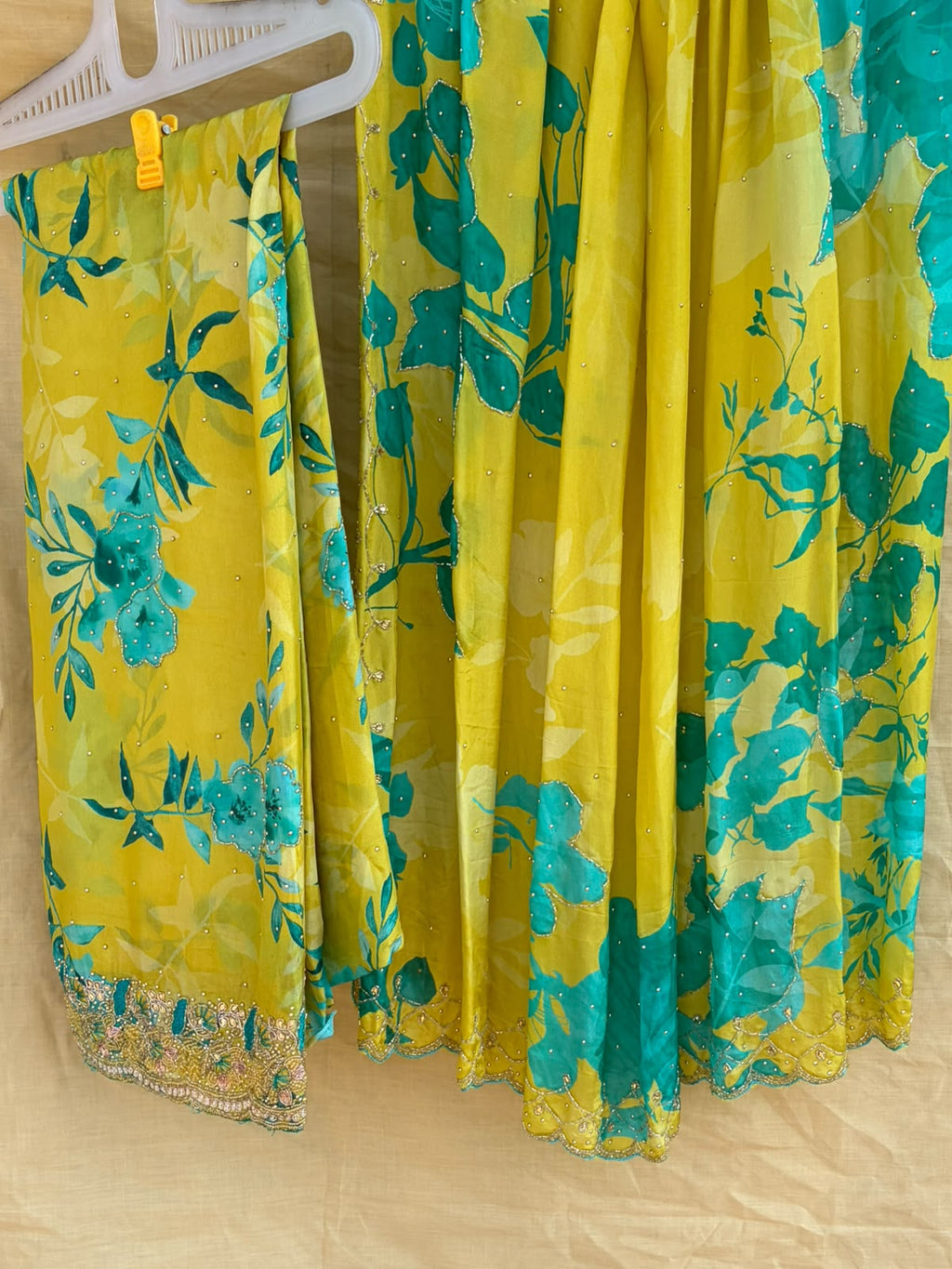 Yellow & Teal Floral Embroidered Ethnic Set