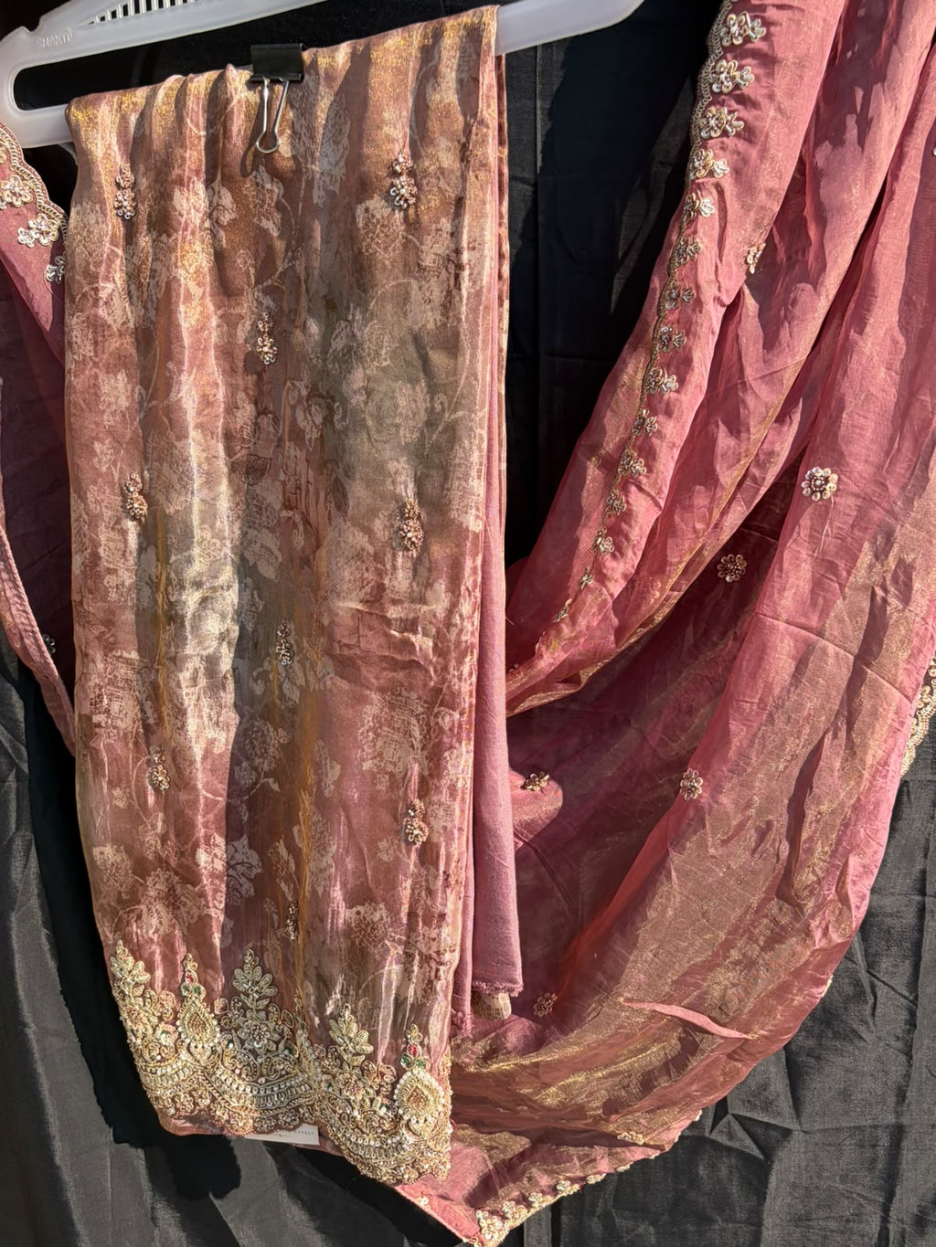 Dusty Peach Floral Embroidered Suit Set