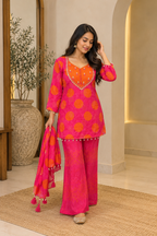 Tangerine Polka Embellished Kurta Set