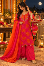 Tangerine Polka Embellished Kurta Set