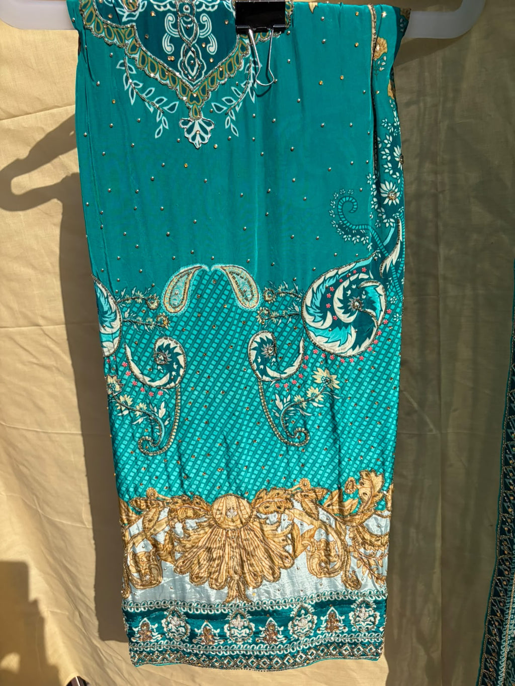 Teal Embroidered Printed Suit Set with Dupatta