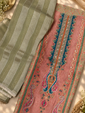 Dusty Rose Embroidered Suit with Olive Striped Dupatta