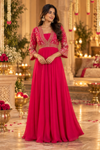 Fuchsia Gold-Embroidered Anarkali Gown