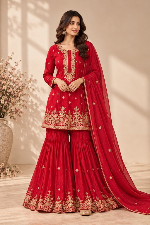 Cherry Red Sharara Suit