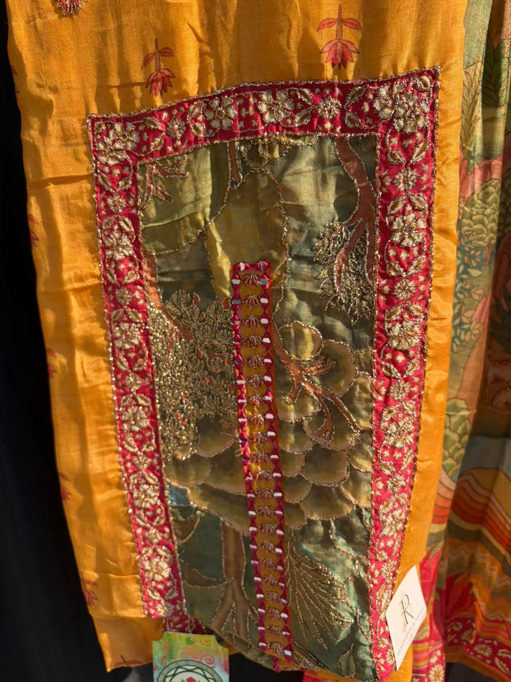 Mustard Floral Printed Suit Set with Multicolour Dupatta