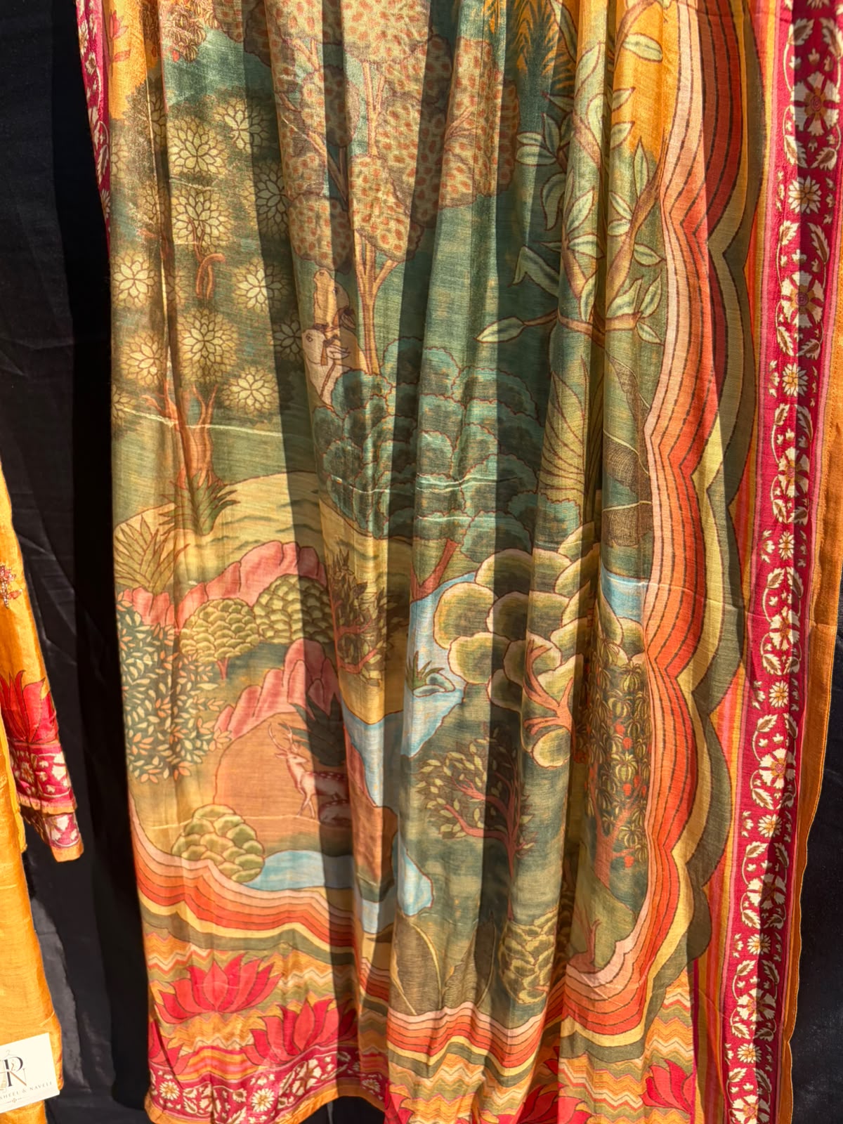Mustard Floral Printed Suit Set with Multicolour Dupatta