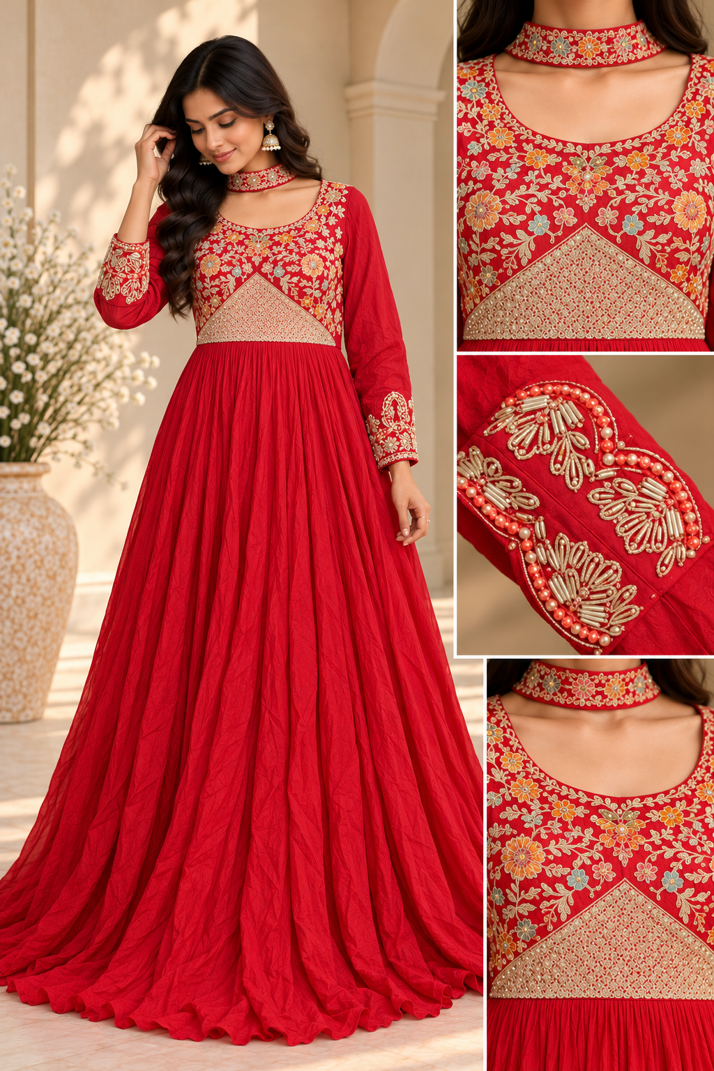 Scarlet Red Embroidered Anarkali Gown