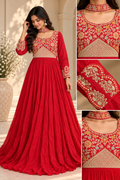 Scarlet Red Embroidered Anarkali Gown