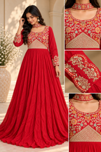 Scarlet Red Embroidered Anarkali Gown