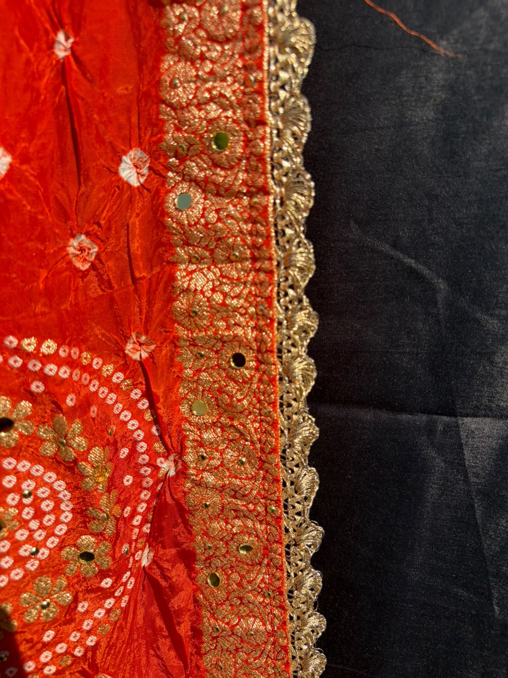 Orange Bandhani Embellished Lehenga Set