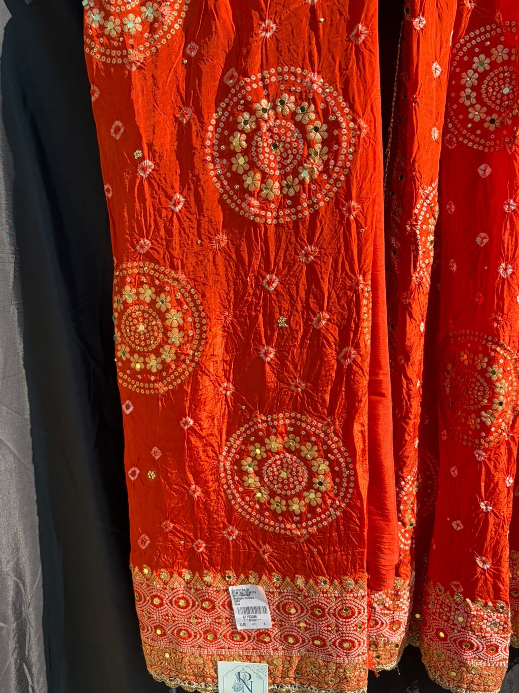 Orange Bandhani Embellished Lehenga Set