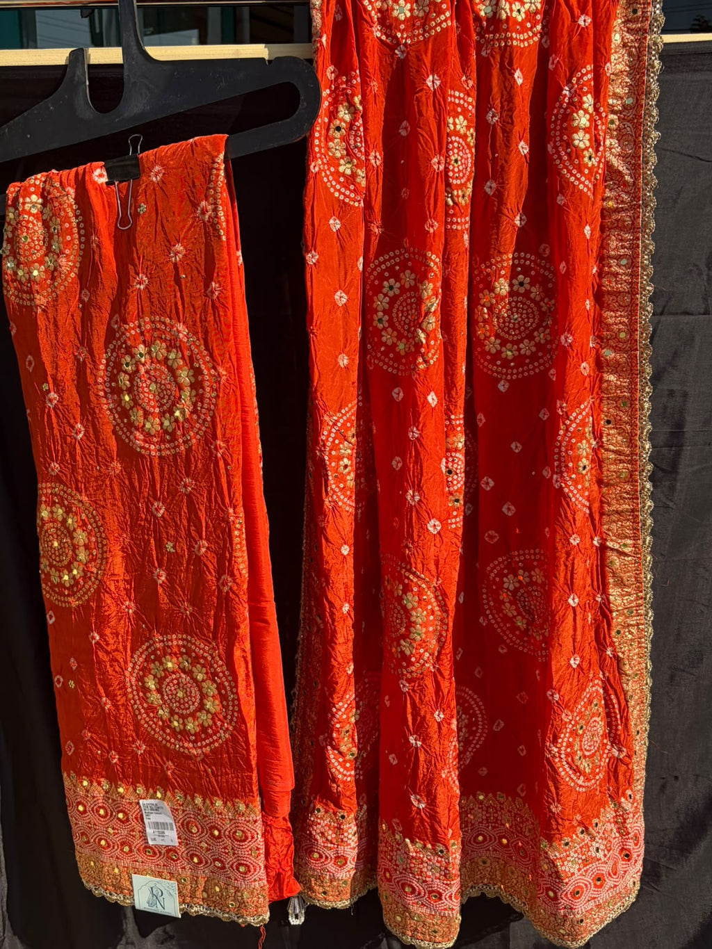 Orange Bandhani Embellished Lehenga Set
