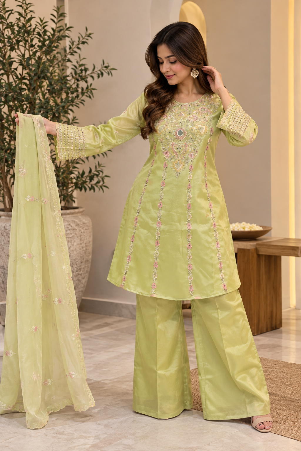 Sage Blossom Embroidered Suit