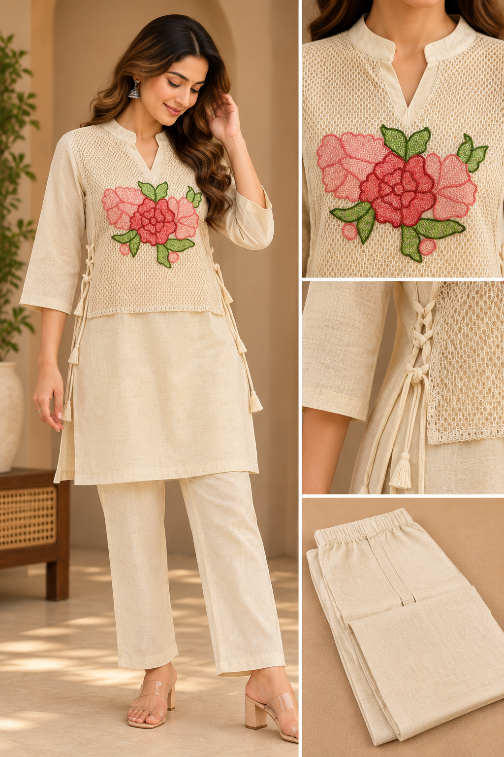 Ivory Floral Embroidered Co-ord Set