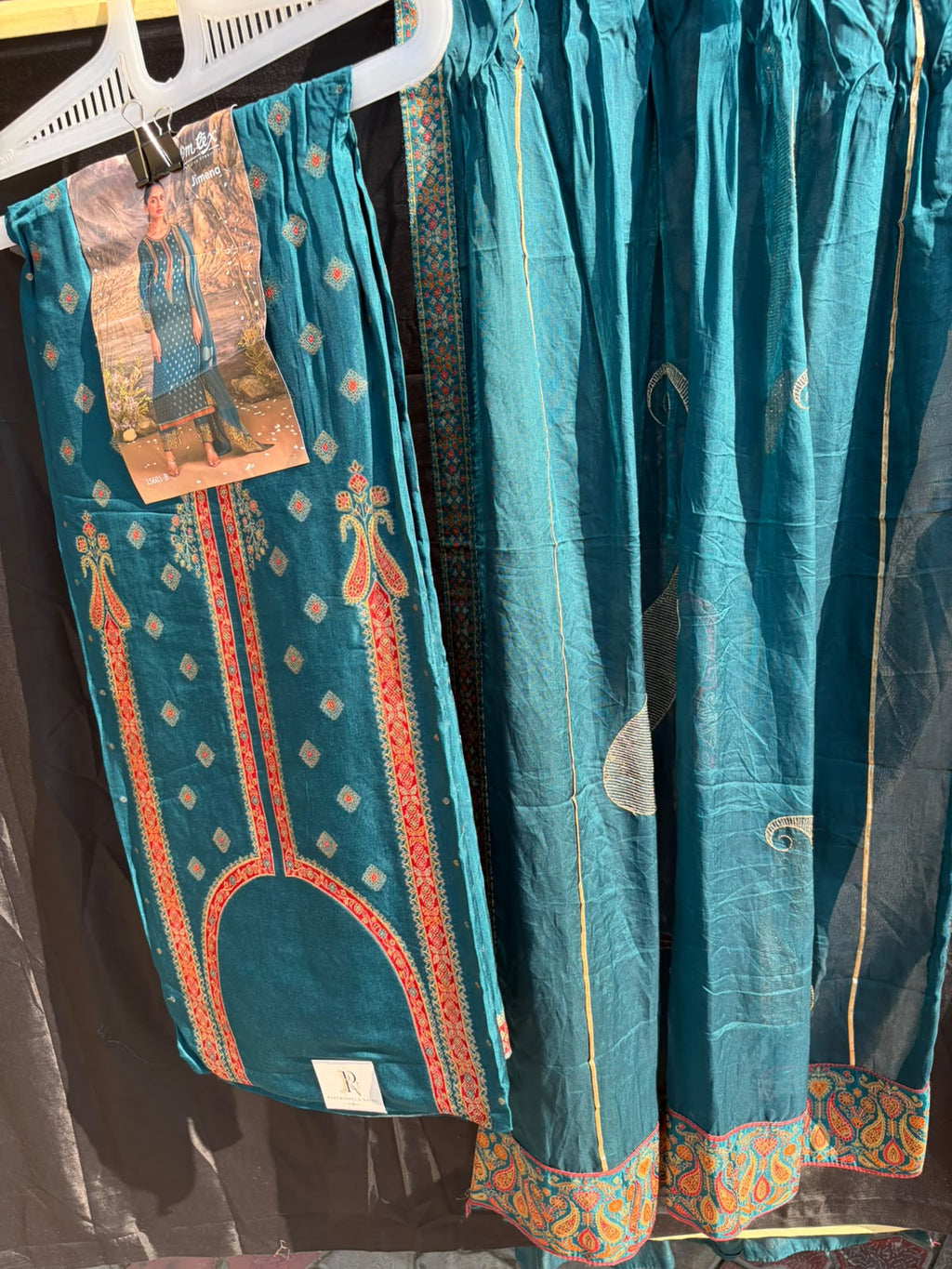 Teal Blue Embroidered Suit Set
