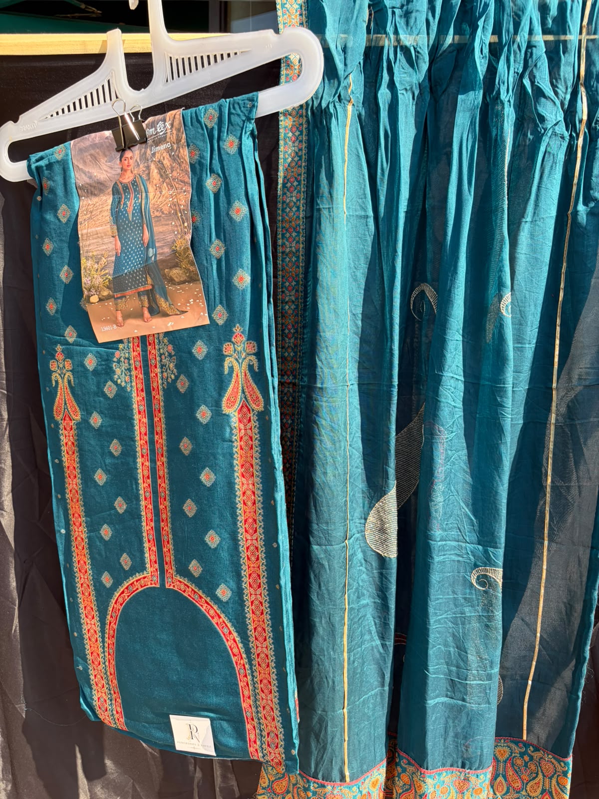 Teal Blue Embroidered Suit Set