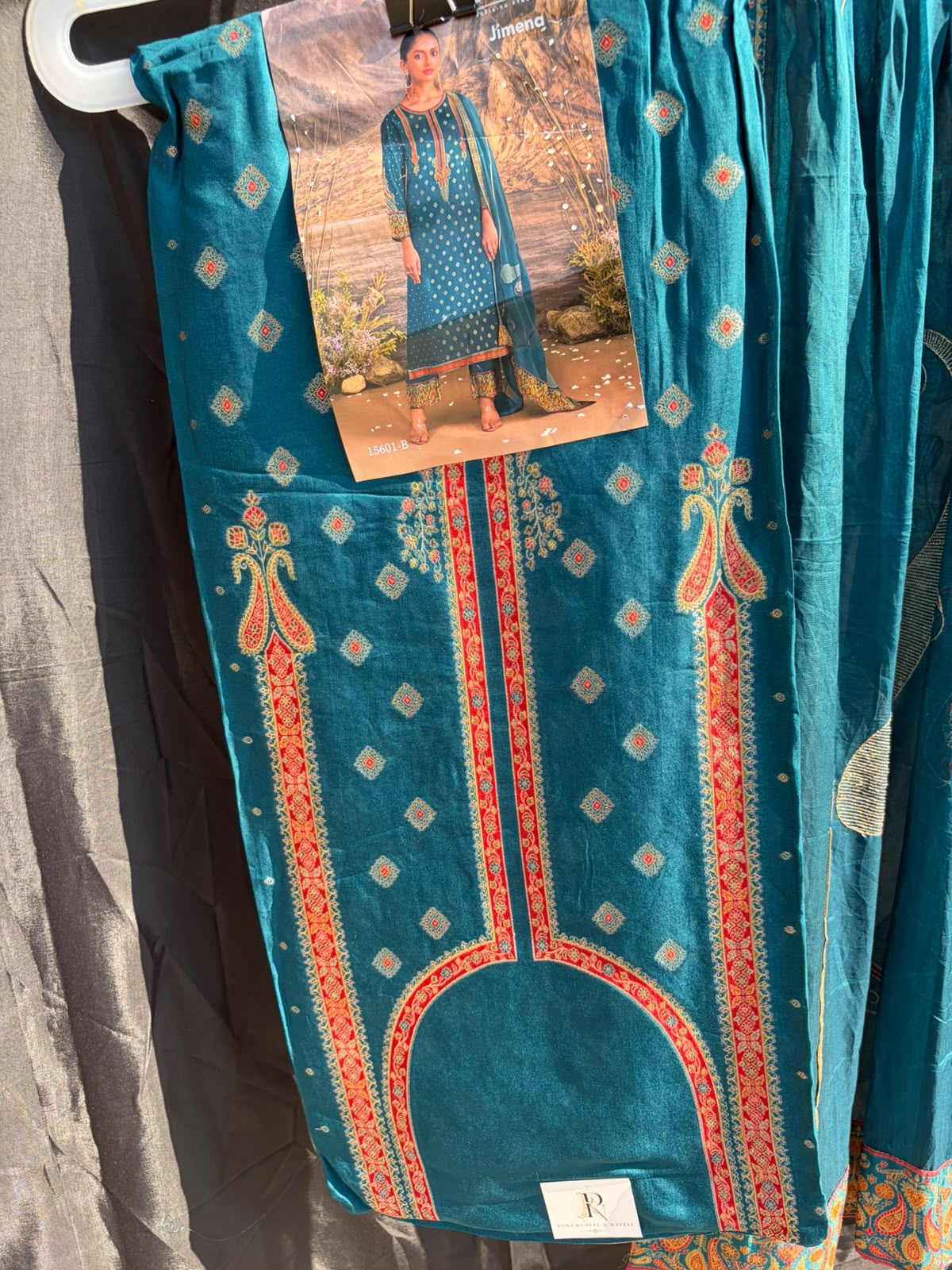 Teal Blue Embroidered Suit Set