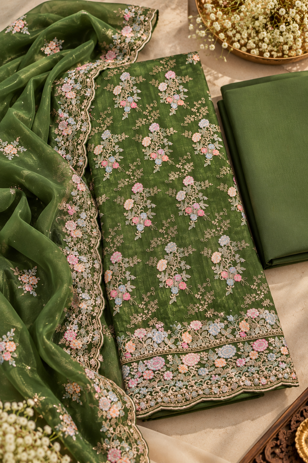 Olive Garden Floral Embroidered Suit Set