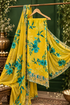 Yellow & Teal Floral Embroidered Ethnic Set