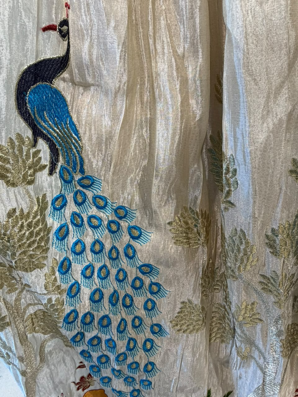 Ivory Peacock Embroidered Lehenga with Designer Blouse