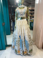 Ivory Peacock Embroidered Lehenga with Designer Blouse