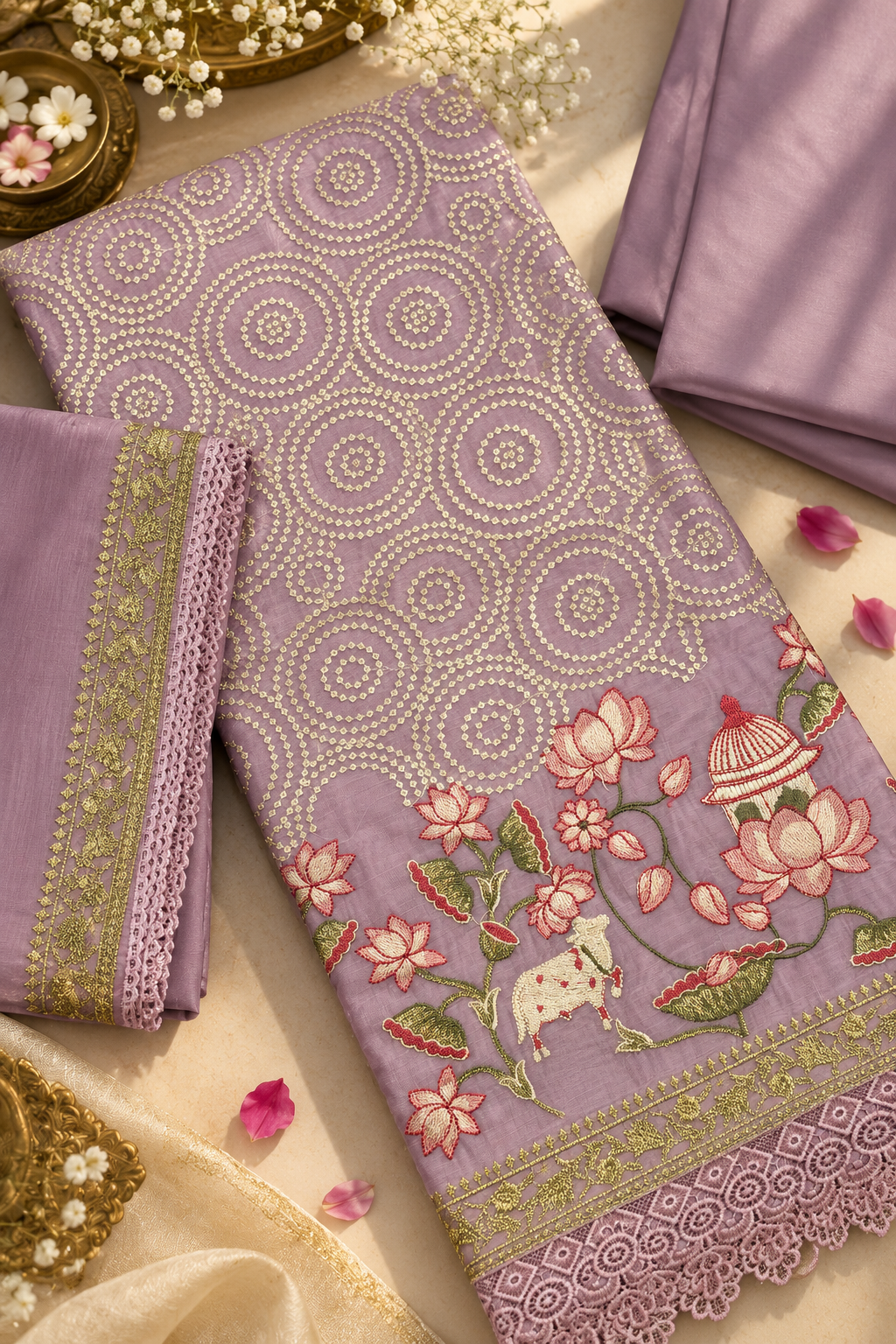 Mauve Garden Embroidered Suit Set