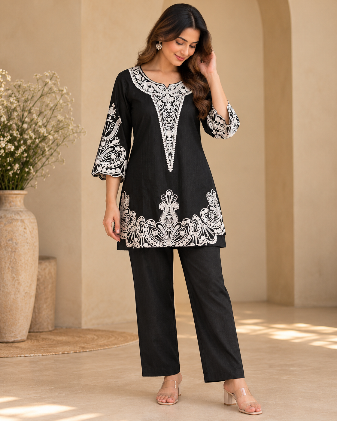 Black Elegance Embroidered Coord Set