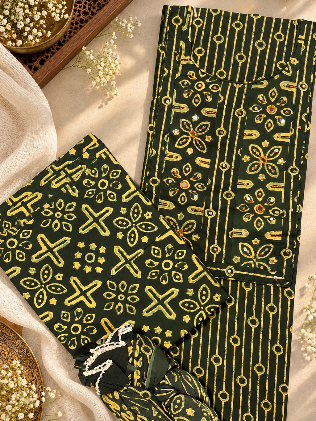 Olive Aura Printed Suit Set