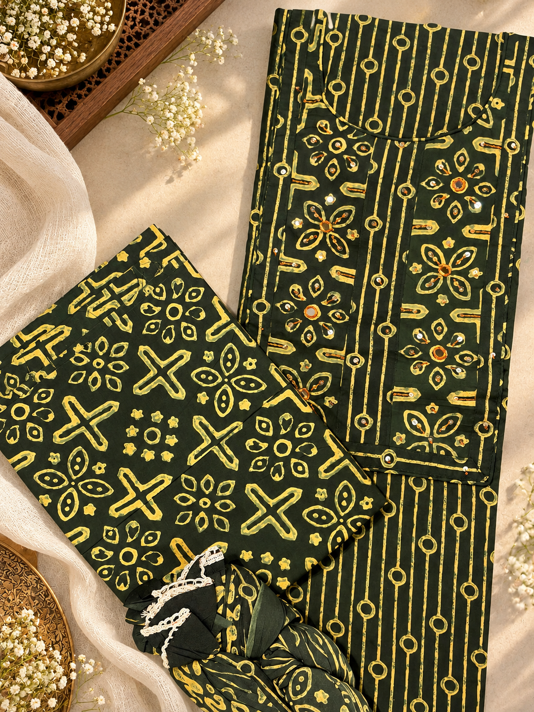 Olive Aura Printed Suit Set