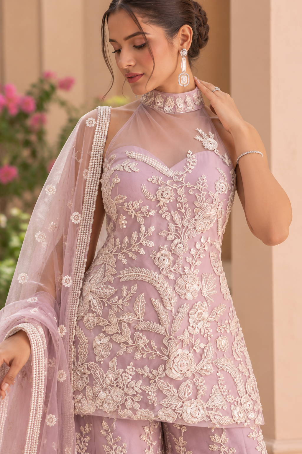 Lavender Luxe – Embroidered Halter Sharara Set