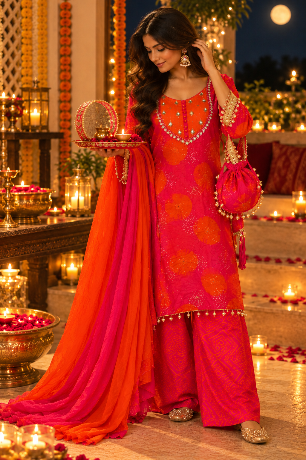 Tangerine Polka Embellished Kurta Set
