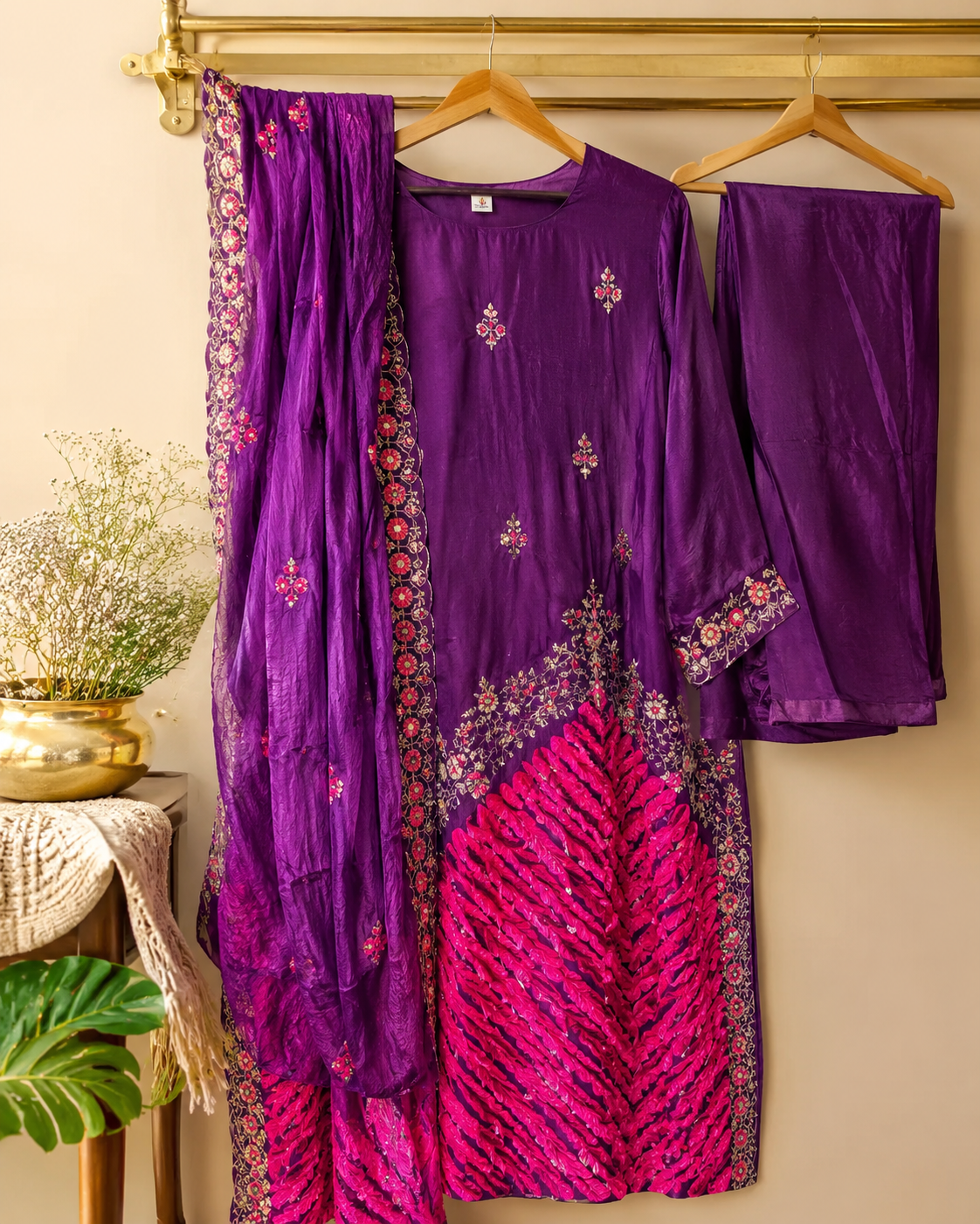 Purple & Fuchsia Embroidered Ethnic Set