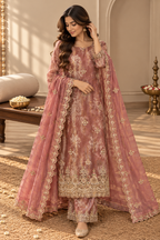 Dusty Peach Floral Embroidered Suit Set
