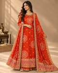 Orange Bandhani Embellished Lehenga Set