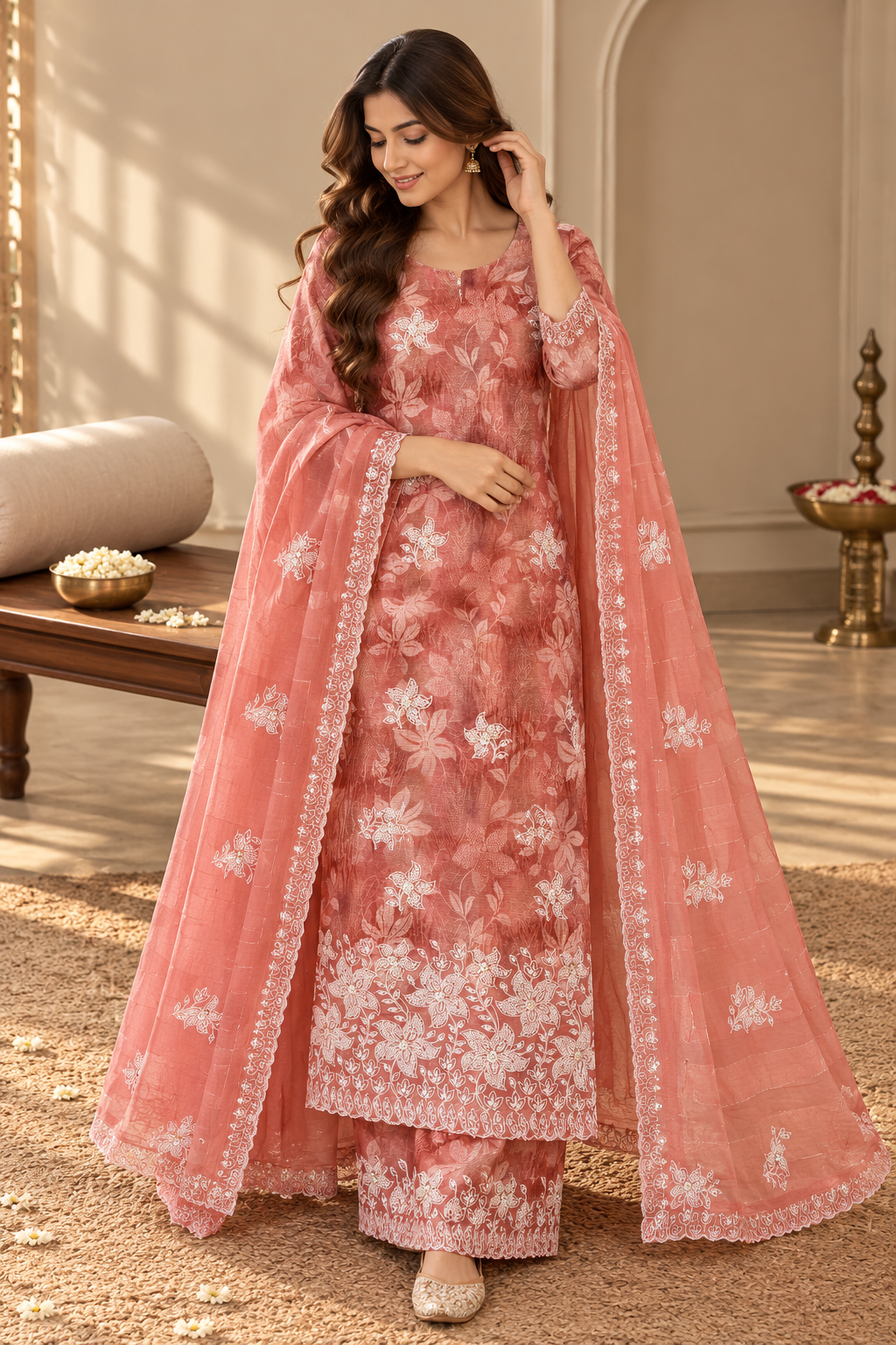 Rose Mauve Embroidered Ethnic Suit