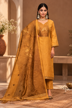 Mustard Gold Bird Motif Suit Set