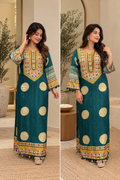Teal Gold Heritage Polka Phiran