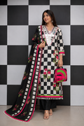 Black & White Checkered Floral Phiran
