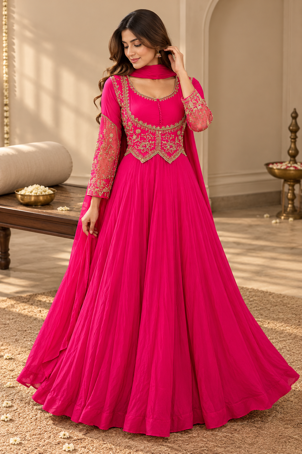Rani Pink Embroidered Gown Set