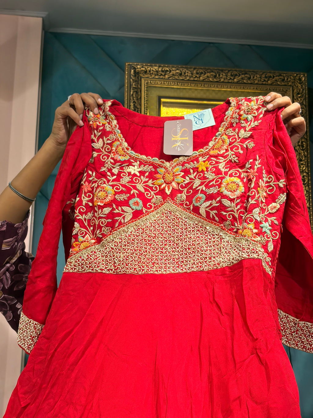 Scarlet Red Embroidered Anarkali Gown