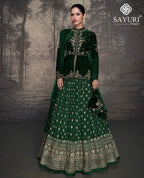 Emerald Royale – Velvet Peplum & Banarasi Lehenga Set