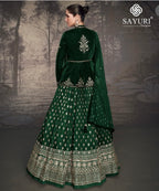 Emerald Royale – Velvet Peplum & Banarasi Lehenga Set