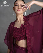 Merlot Muse – Burgundy Floral Lehenga Set