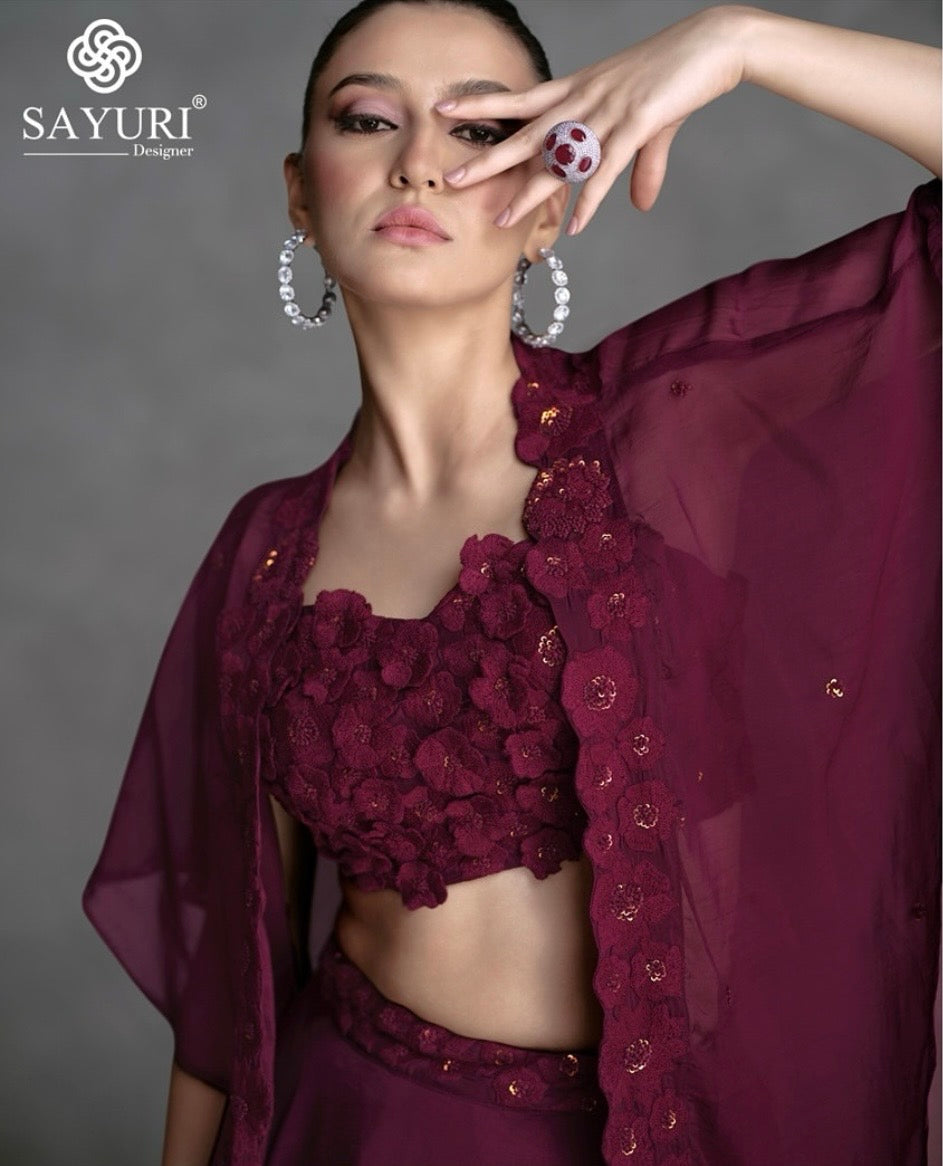 Merlot Muse – Burgundy Floral Lehenga Set